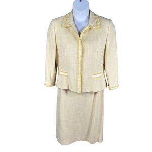 Tahari Arthur S. Levine Womens 14 Yellow Tweed Two-Piece Skirt Suit Timeless